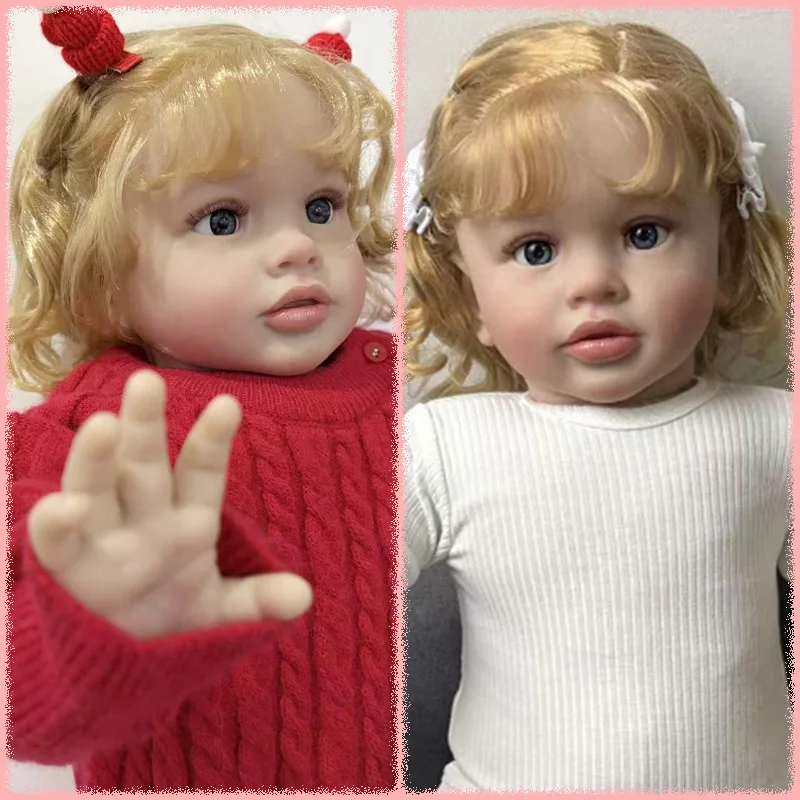 

25'' Pippa Golden Curly Hair Handmade Lifelike Reborn Toddler Girl Doll Multiple Layers Painting 3D Skin with Visible Veins