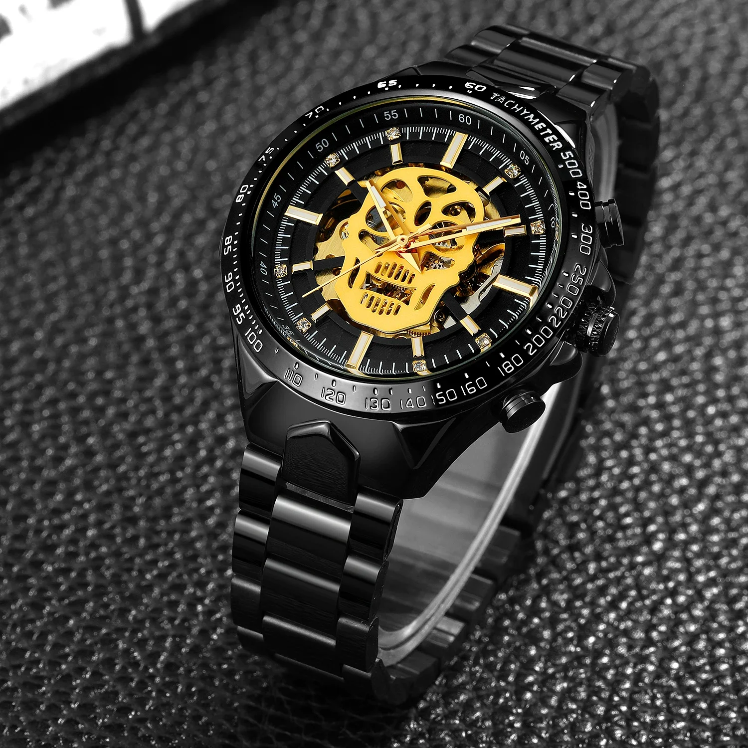 Hip Hop Automatic Watch Men's Creative Skull Watches Stainless Steel Iced Out Skeleton Dial Mechanical Wristwatch Best Gift