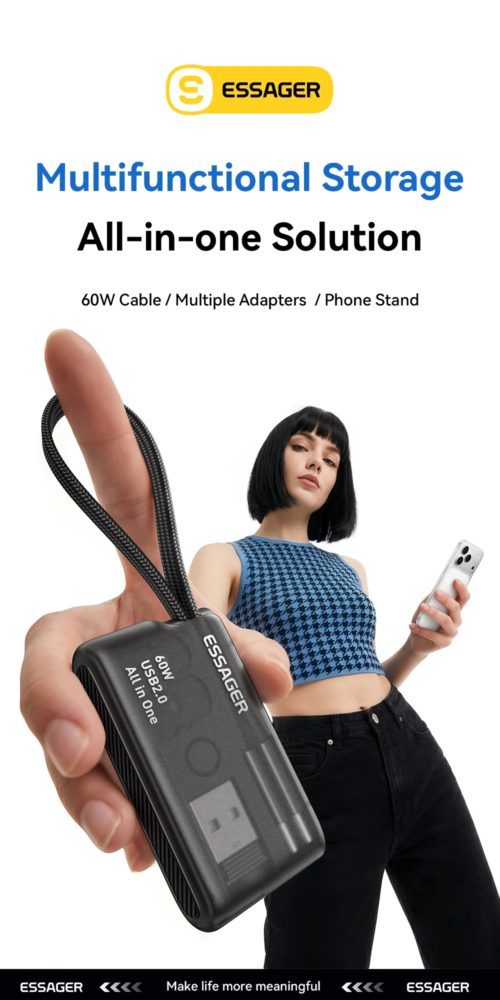 Essager PD 60W USB Type C Cable Set Fast Charging Data Sync for iPhone 17/16/15 with Storage Box And Holder Travel-Friendly