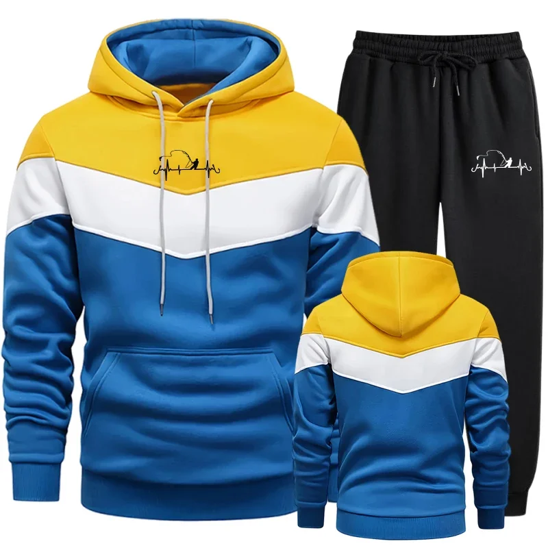 

Men Tracksuit Fashion Hot Sale Hoodie Tricolor Sweatshirt and Sweatpants Daily Sportswear Man Suit Comfort Casual Sports Quality