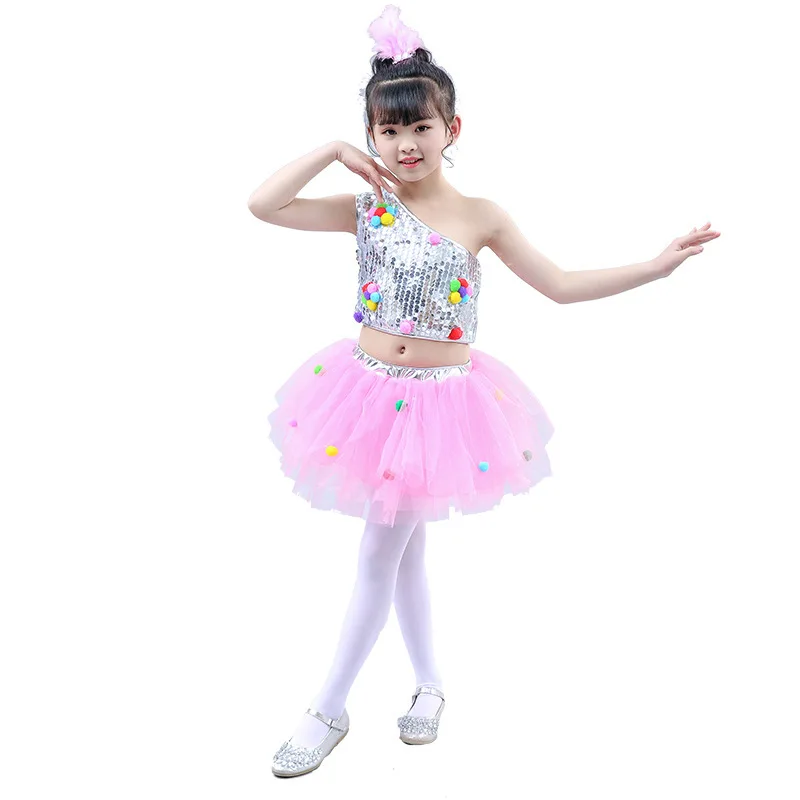 Bambini Ragazze Paillettes Halter Balletto Danza Tutu Vestito Lucido Ginnastica Body Glitter Moderno Latino Jazz Danza Costume Dancewear