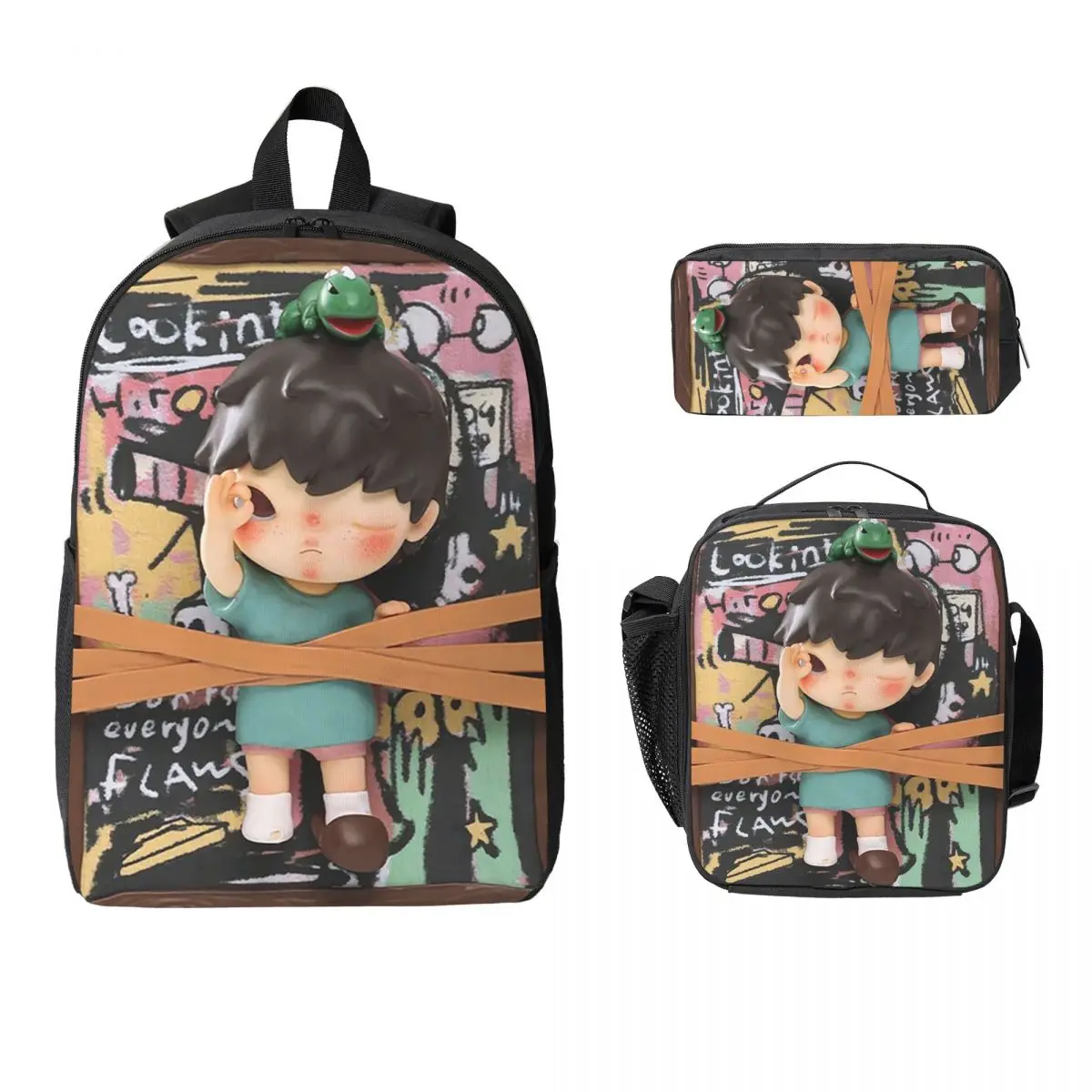 

Рюкзак Hirono Seeing, студенческая сумка для книг для мальчиков и девочек, школьная сумка, компьютерные сумки на плечо, 3 шт., изолированная сумка для обеда, пенал