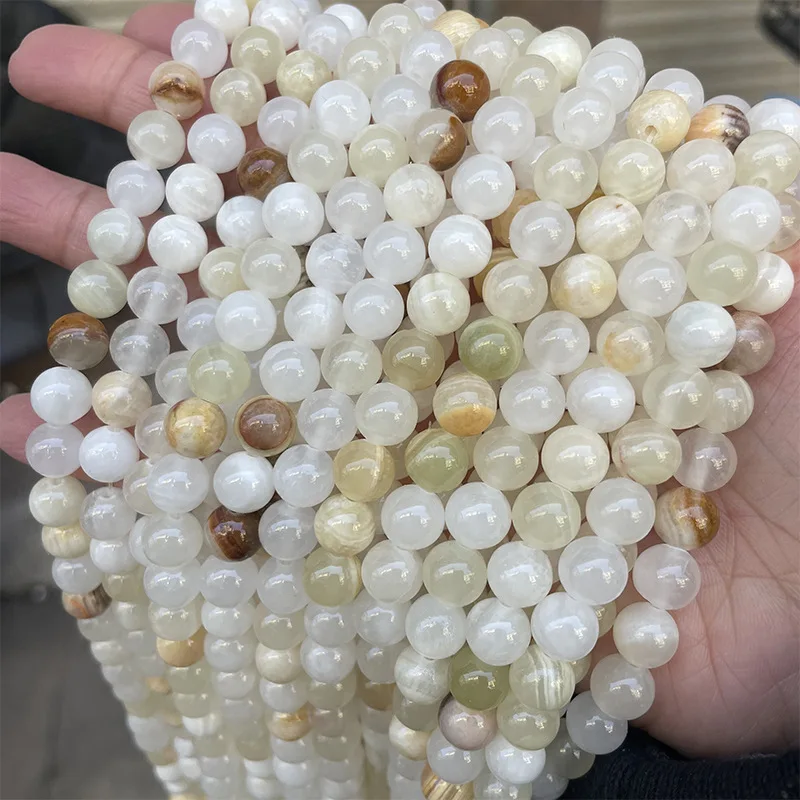1 Strang 35cm Runde 4mm 6mm 8mm 10mm 12mm Natürliche Afghanische Jadestein-Perlen in Beige für Schmuckherstellung DIY Armband-Zubehör – Detail 1