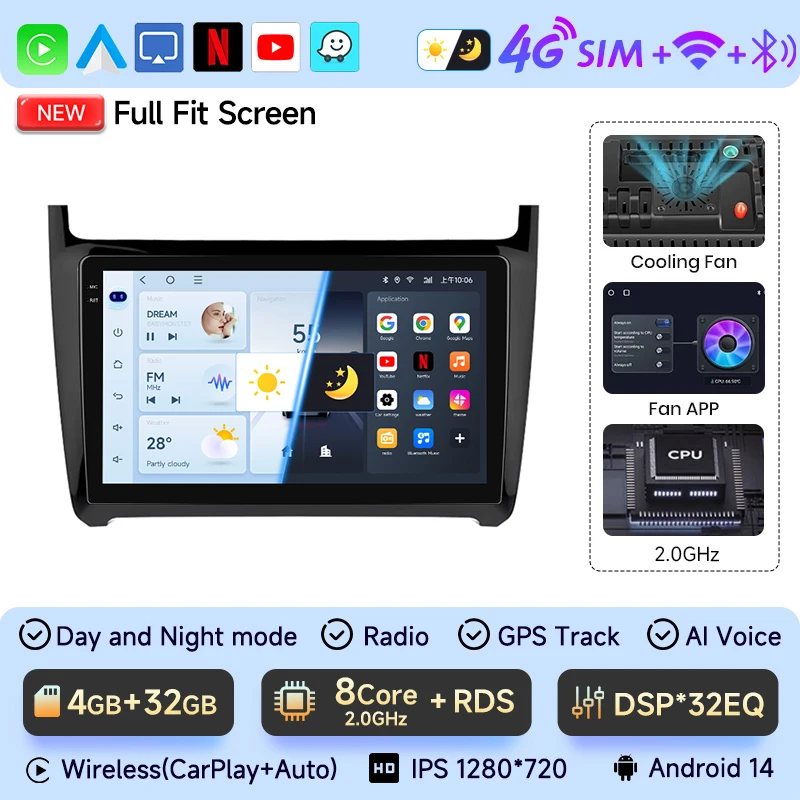 JIUYIN Android Auto Autoradio Voor VW POLO 5 sedan 2008-2020 Draadloze CarPlay GPS Multimedia 2 din Intelligente Systemen Stereo