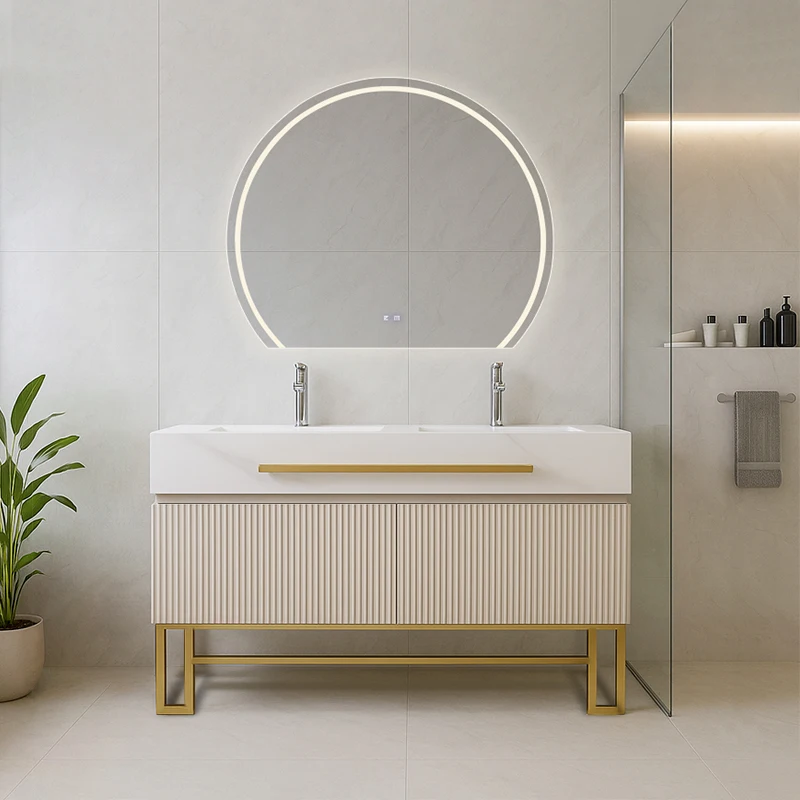

High-end floor-to-ceiling stainless steel bathroom vanity with drawers bathroom