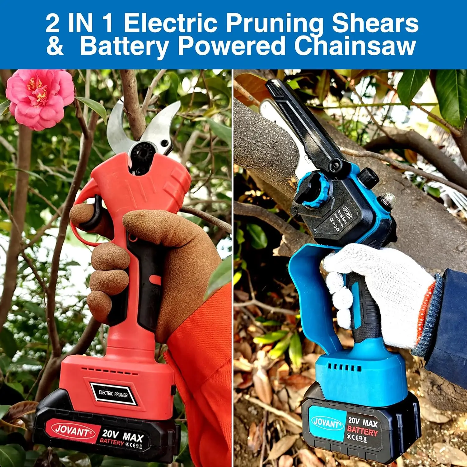 2 In 1 Electric Pruning Shears & Chainsaw,Electric Pruner For 1.2 Inch Tree Trimming, 6 Inch Battery Saw With 20V 4.0Ah