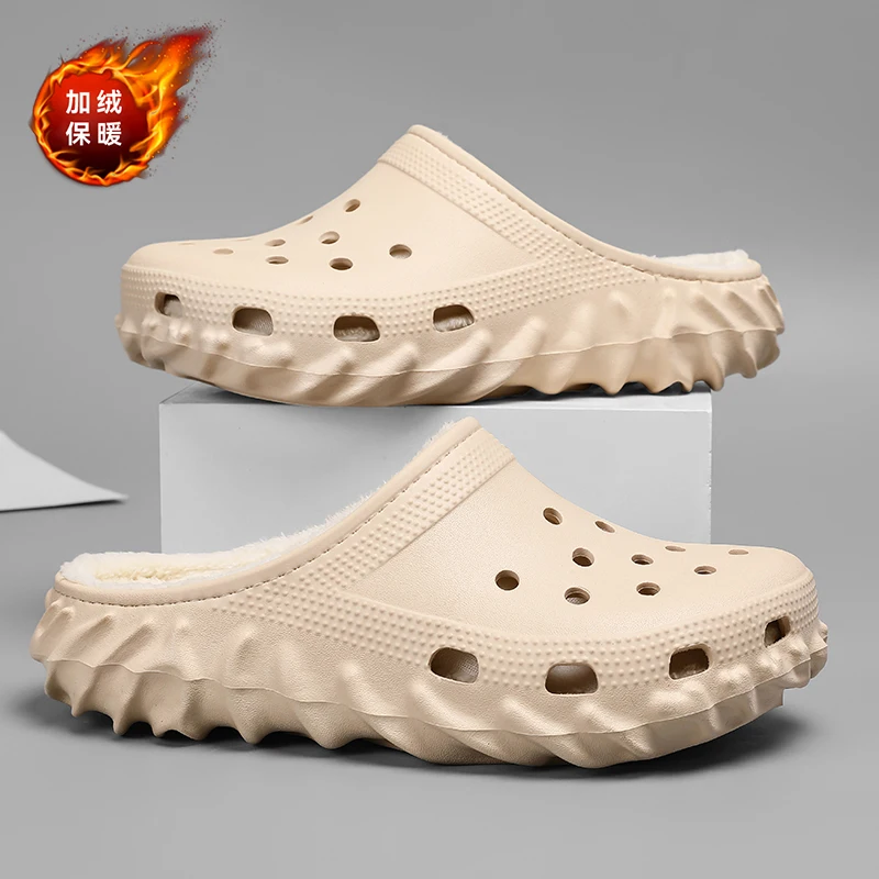 

Winter Indoor Keep Warm Half Shoes for Men Fur Slippers with Plush Garden Shoes Home House Slip-On Rubber Sandals Backless