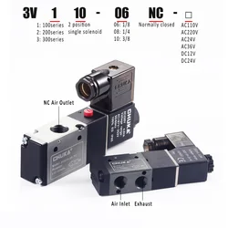 3V110 06 3V210 08 AC220V DC12V 24V 3 Way Port 2 Position Normally Closed Pneumatic Air Solenoid Valve