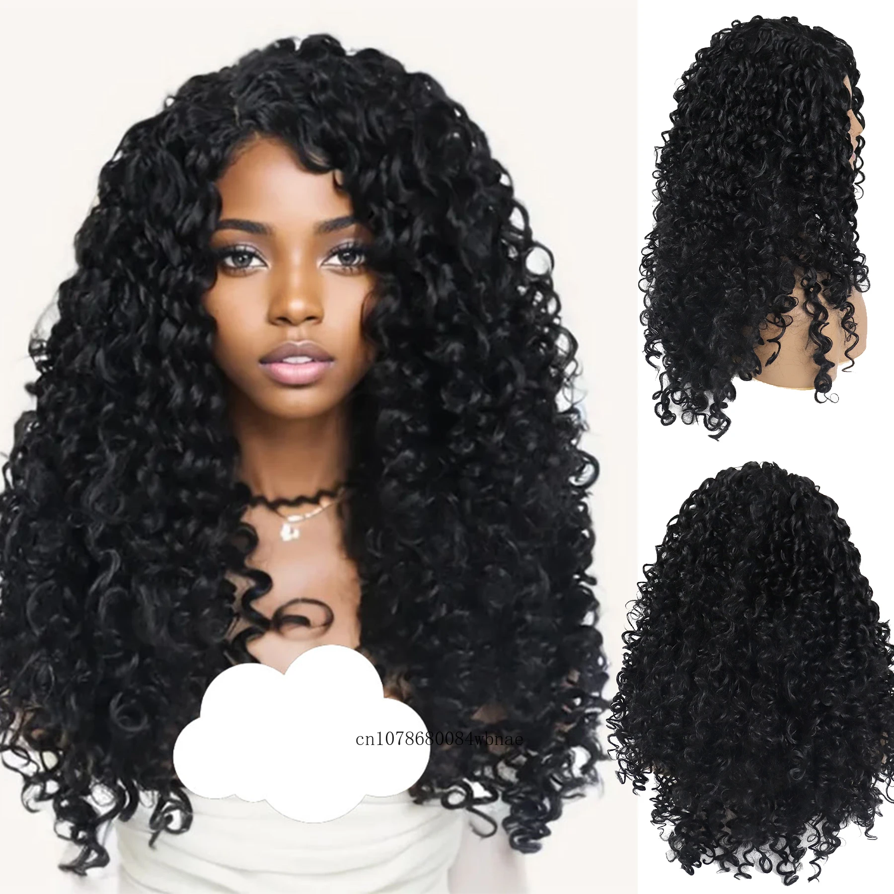 Synthetic 23 Inch Middle Part Long Curly Wigs for Black Women Loose Deep Wave Wig Natural Crimps Curls Hair Replacement Wigs