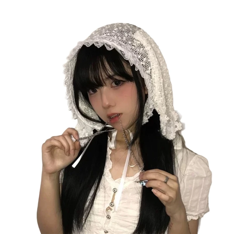 Lace Headscarf Headbands Animes Rabbit Ears Hair Scarf Bandanas Turban Hairband Women Photo Headwrap Head Covering