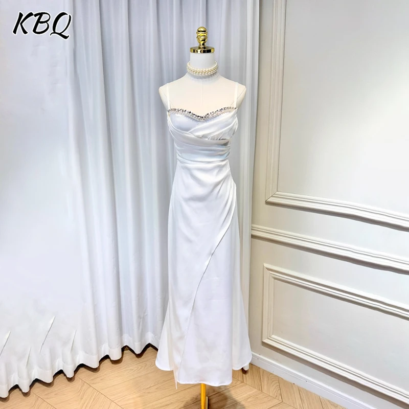 

KBQ Solid Spliced Pearl Slimming Evening For Women Square Collar Backless High Waist Folds Luxury Satin Camisole Dress Female