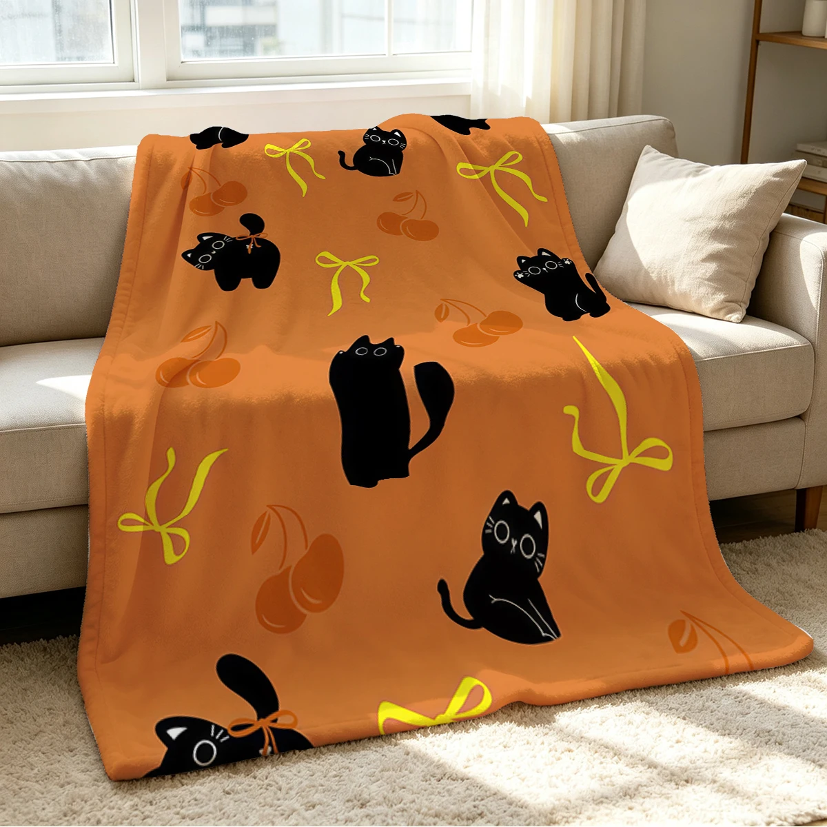 Cat Print Blanket Soft Cozy Throw for Sofa Bed Festive Holiday Decor Gift for Kids and Adults,Lightweight and Warm