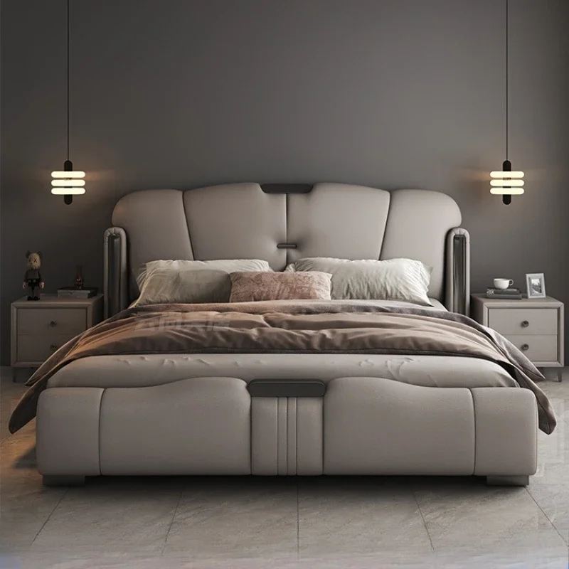 

Composite leather Double bed modern frame luxury king size bed sleep wooden headboard 180x200 cm bedroom full set furniture