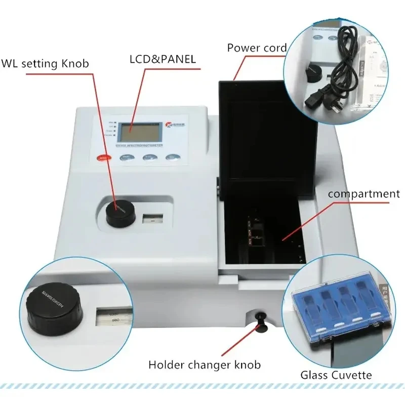 Imagem -05 - Espectrofotômetro Laboratorial Ikeme com Célula de Quartzo Detecção de Esgoto Visível Duplo 721 3401020nm