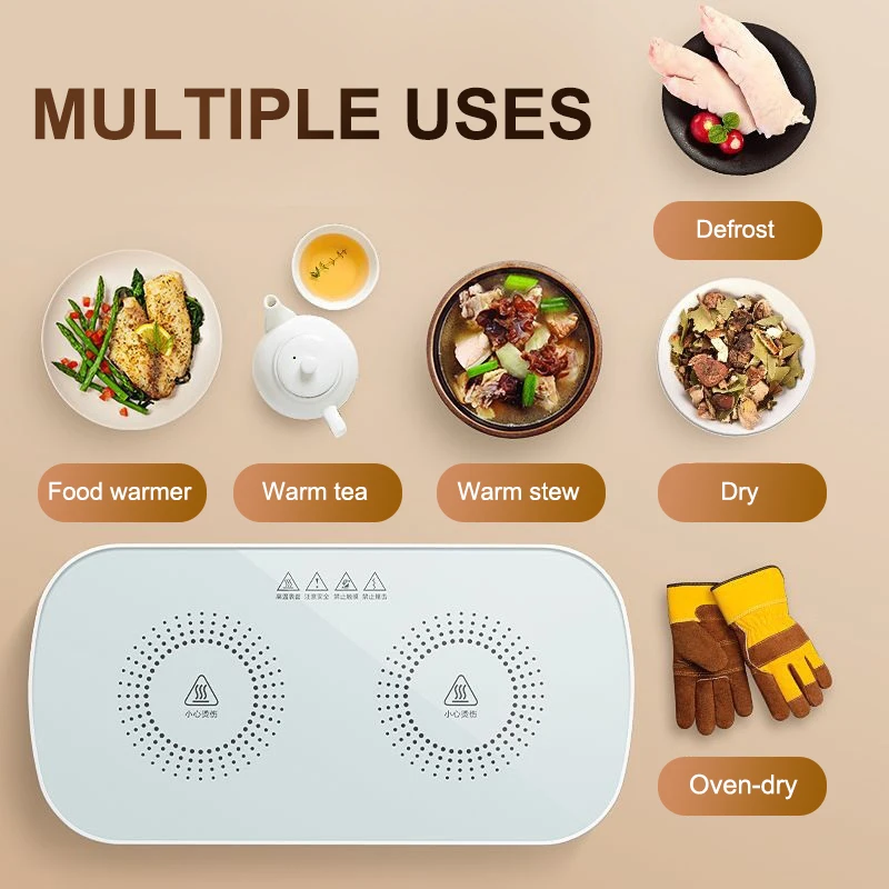 Bandeja Eléctrica para Calentar Alimentos, Placa Calefactora de Temperatura Constante, Calentamiento Rápido de Superficie Completa, Platos Calientes, Multifuncional