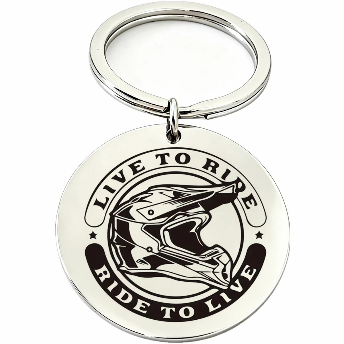 1Pc Dirt Bike Motorcycle Keychain Live To Ride Ride To Live Key Ring Round Stainless Steel Laser Engraved Keyring Biker Gift