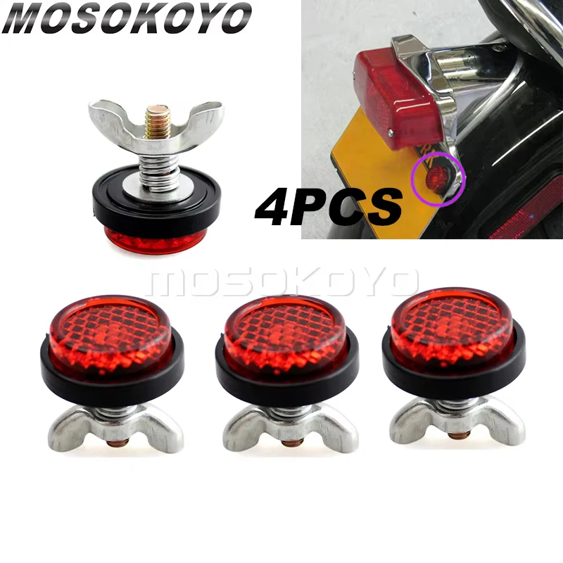 4PCS Motorcycle Round Number Plate Self Adhesive Bolt On Reflector For Cruiser Touring Cafe Racer Custom Rear Safety Reflective