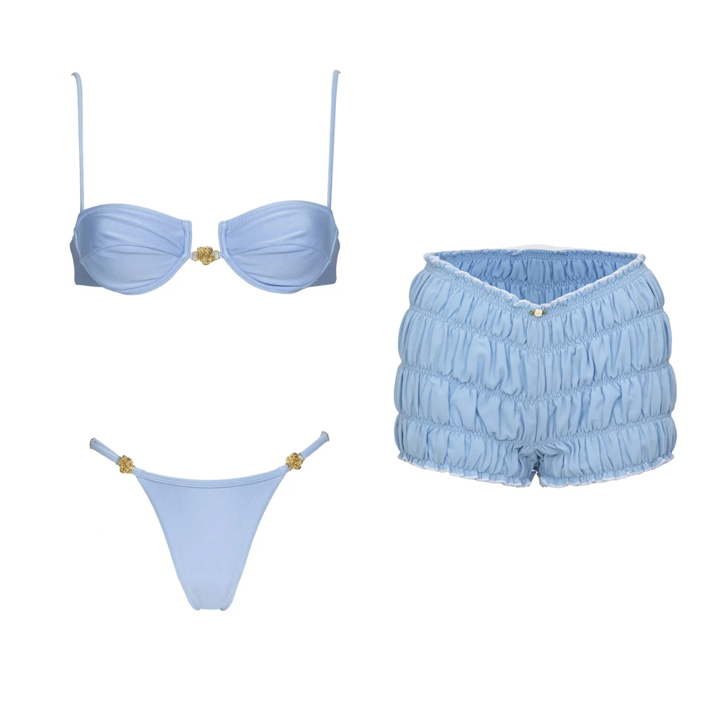 3 Pcs Sexy Bikini with Short Swimwear Swimsuit Summer Women Resort Wear Halter Bikini Set Beachwear Suit Female