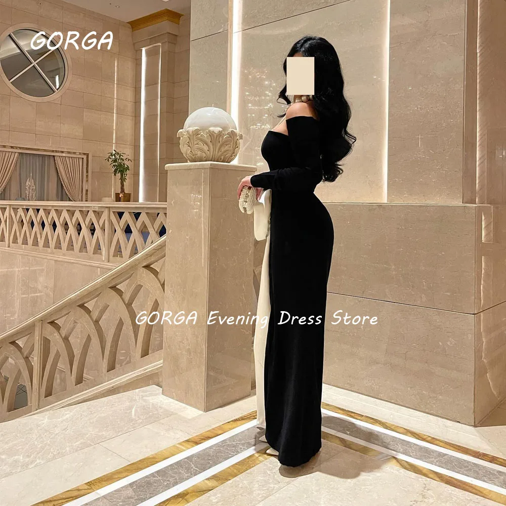 GORGA Black 3D Flowers StraplessMermaid 2024 Slim Crepe Long Sleeve Ocassion Gown Floor-Length Formal Evening Dress