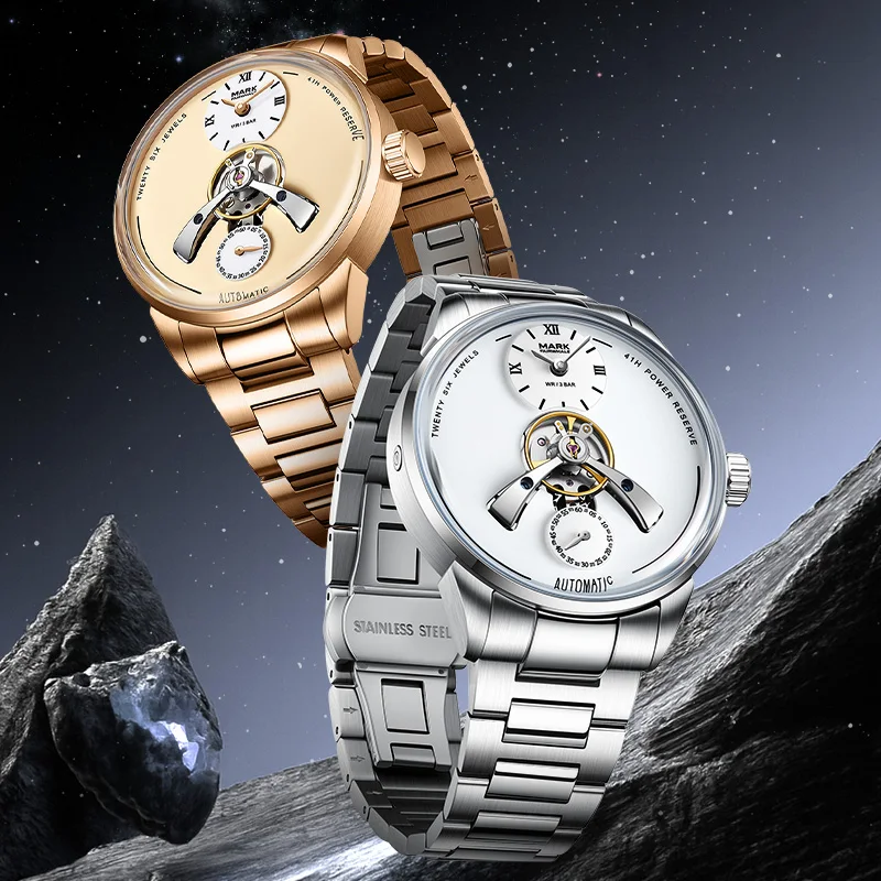 Mark Fairwhale 2026 Business Automatic Watches for man Transparent Dome Tourbillon Fashion men Mechanical wristwatch