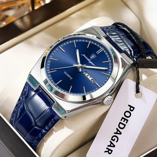 Imagen 2 del producto Reloj POEDAGAR de lujo para hombre de negocios con fecha y semana, relojes luminosos resistentes al agua para hombre, reloj de pulsera clásico de cuarzo de acero inoxidable para hombre