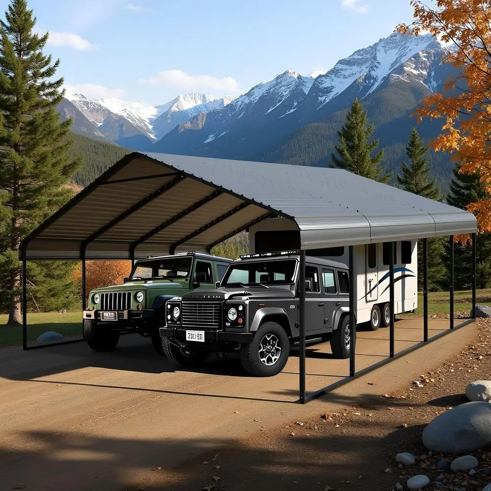 

20x20 Dual Car Heavy-Duty Galvanized Steel Carport with Portable Shelter for Cars, Boats, and Yard Protection
