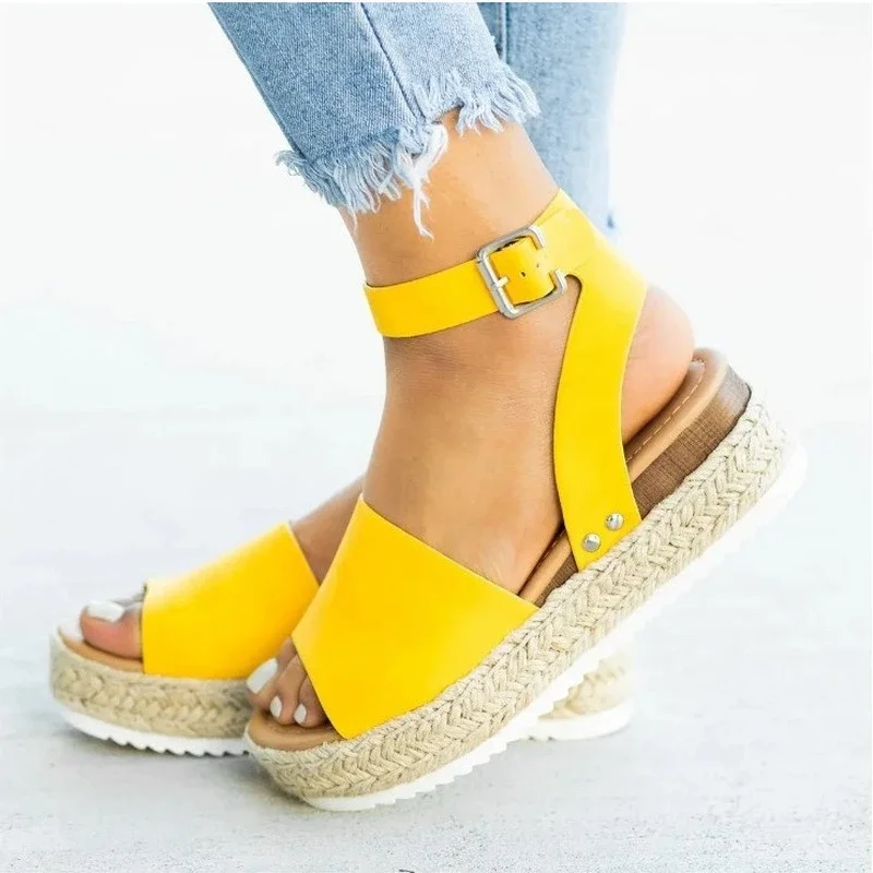 Fashion Plus Size Women\'s Shoes Hemp Rope Wedge Heel Platform Fish Mouth Sandals Women Luxury Sandals Women Designers 2023