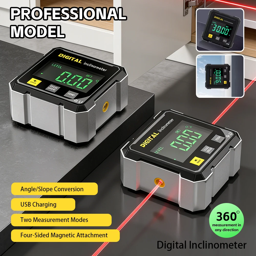 

Магнитный цифровой инклинометр с 2-линейным лазерным уровнем и измерителем уклона для строительства и домашнего использования