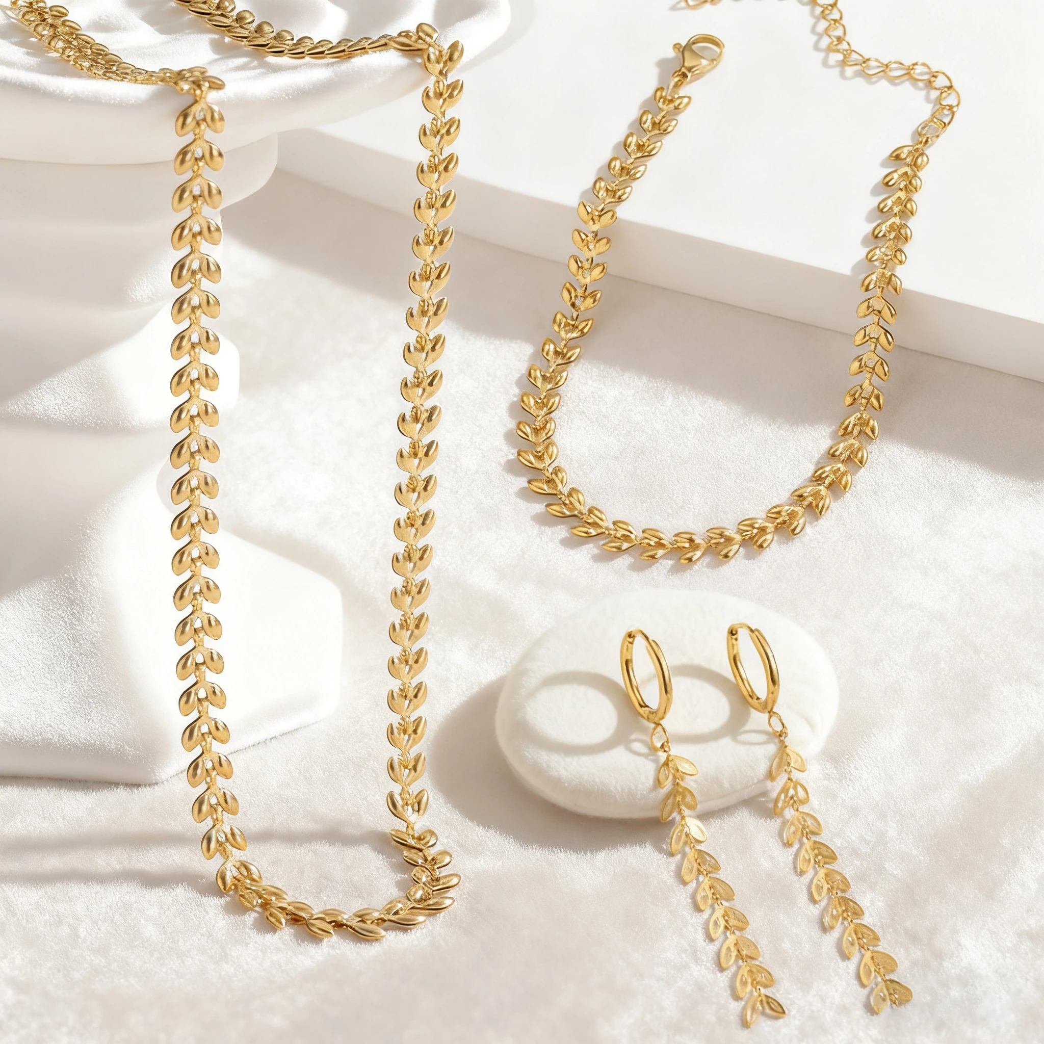 Kissmoon Mode Edelstahl Gold Farbe Hohe Qualität Weizen Ohren Armband Halskette Ohrring für Frauen Schmuck Set Geschenke