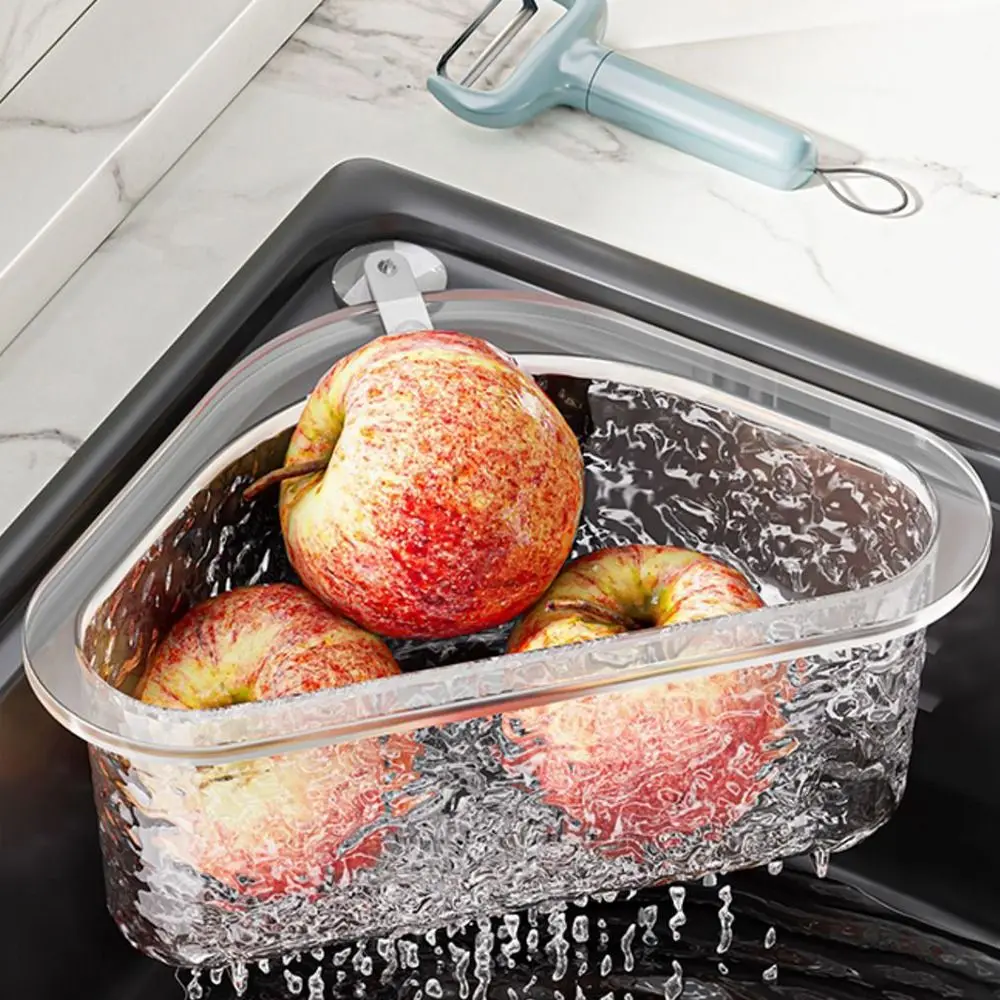 Portable Fruit Vegetable Sink Drain Basket Hanging Kitchen Supplies Filter Storage Shelf Triangle Sink Strainer Storage Rack