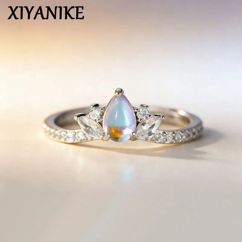 XIYANIKE Sweet Exquisite Moonstone Zircon Adjustable Finger Rings For Women Girl Fashion New Jewelry Gift Party кольцо