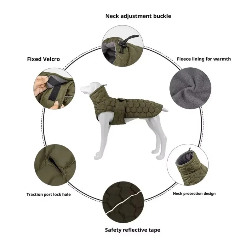 Practical Reflective Strip Dog Winter Coat Fleece Lining High-neck Design Dog Turtleneck Thickened Warm Dog Vest Jacket Outdoor