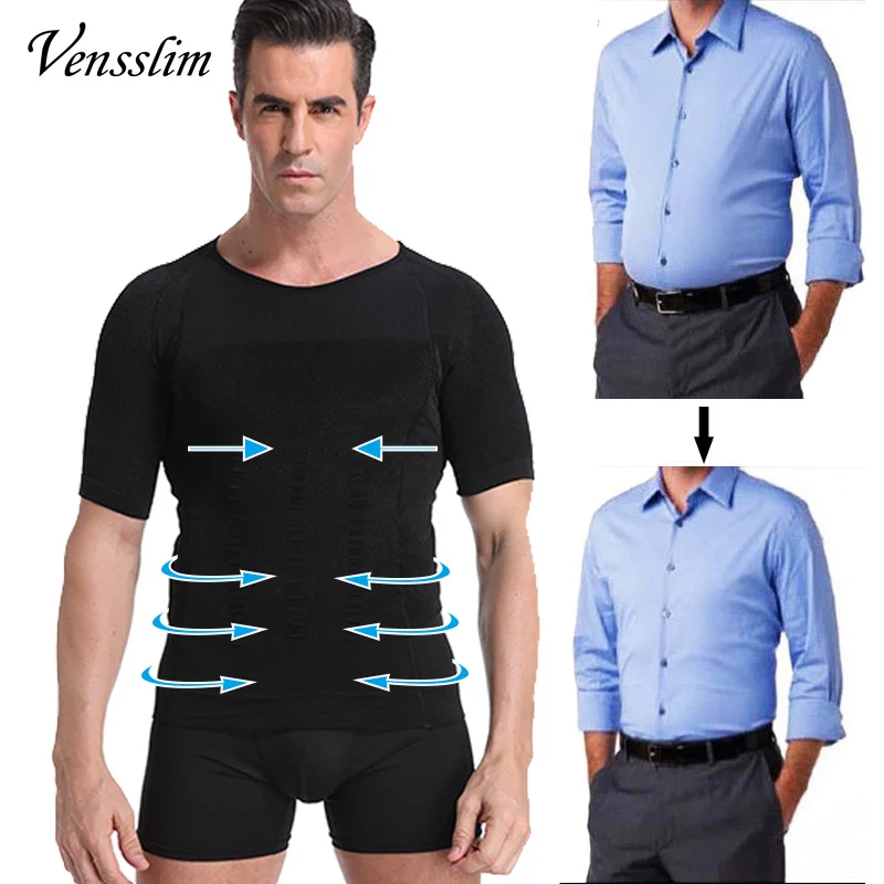 Compression Slimming T-shirt Men Body Shaper Waist Trainer Fitness Vest Fat Burn Chest Slim Shirt weight loss shapewear