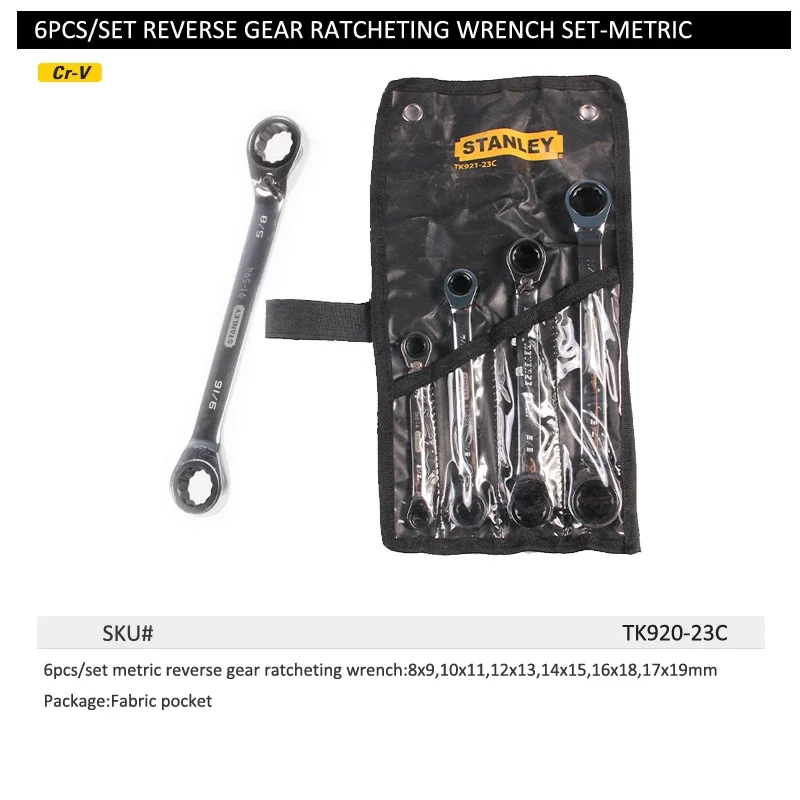 Imagem -06 - Stanley-chave de Catraca Reversível Cr-v Cr-v Catraca de Caixa Dupla Ferramenta de Chaves de Caixa Dupla Heavy Duty pc mm mm 10 mm 19 mm