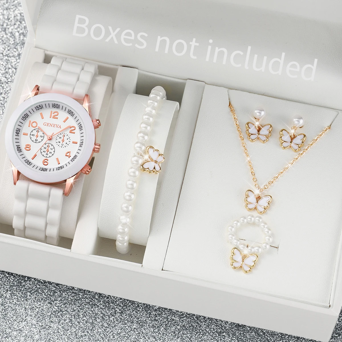 6PCS/Set Fashion Women Watches Casual Silicone Band Ladies Quartz Watch Butterfly Jewelry Set（Without Box）