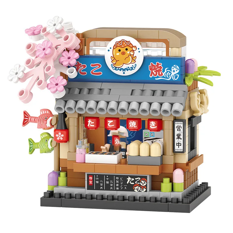 Mini Street View Shop Building Blocks, Coffee Popcorn Takoyaki Store Model, DIY Assembly Toy, Educational Bricks Set, Kids Gift, view 6
