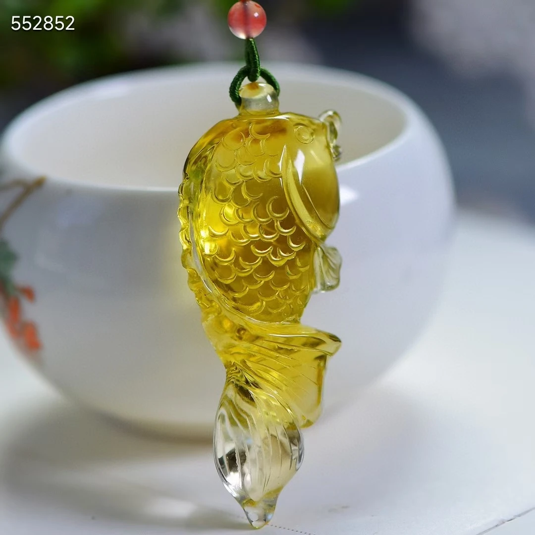 Natural Yellow Citrine Quartz Fish Carved Pendant 61*25*15mm Women Men Jewelry Citrine Wealthy Necklace AAAAA