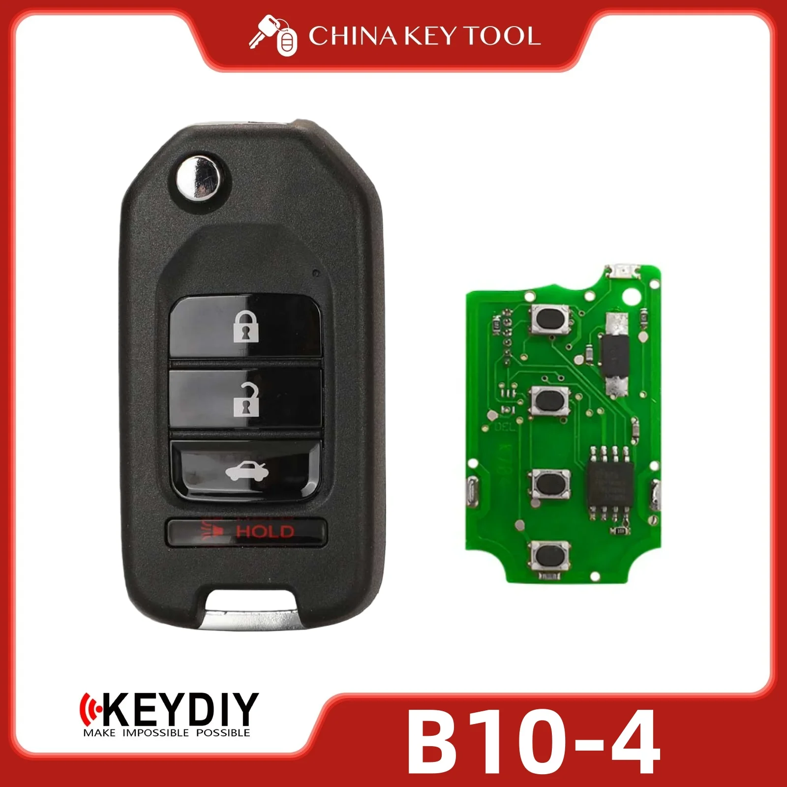 

Универсальный выкидной ключ-пульт KEYDIY KD B10-4, 3+1 кнопки, совместимый с Honda