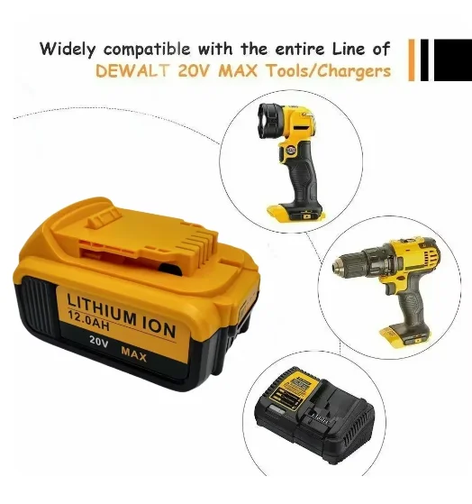 Baterie DCB200 20V kompatibilní s elektrickým nářadím Dewalt 18V 12Ah dobíjecí lithiové baterie 20V 18V 18V 12Ah - náhled 2