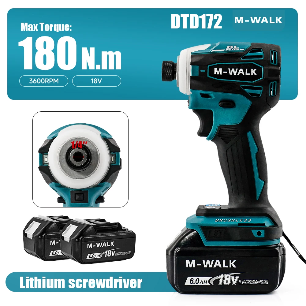 DTD172 تأثير محرك 1/4 بوصة فرش مفك كهربائي اللاسلكي 180N.m الحفر الكهربائية أدوات كهربائية ل ماكيتا 18 فولت بطارية دبوس