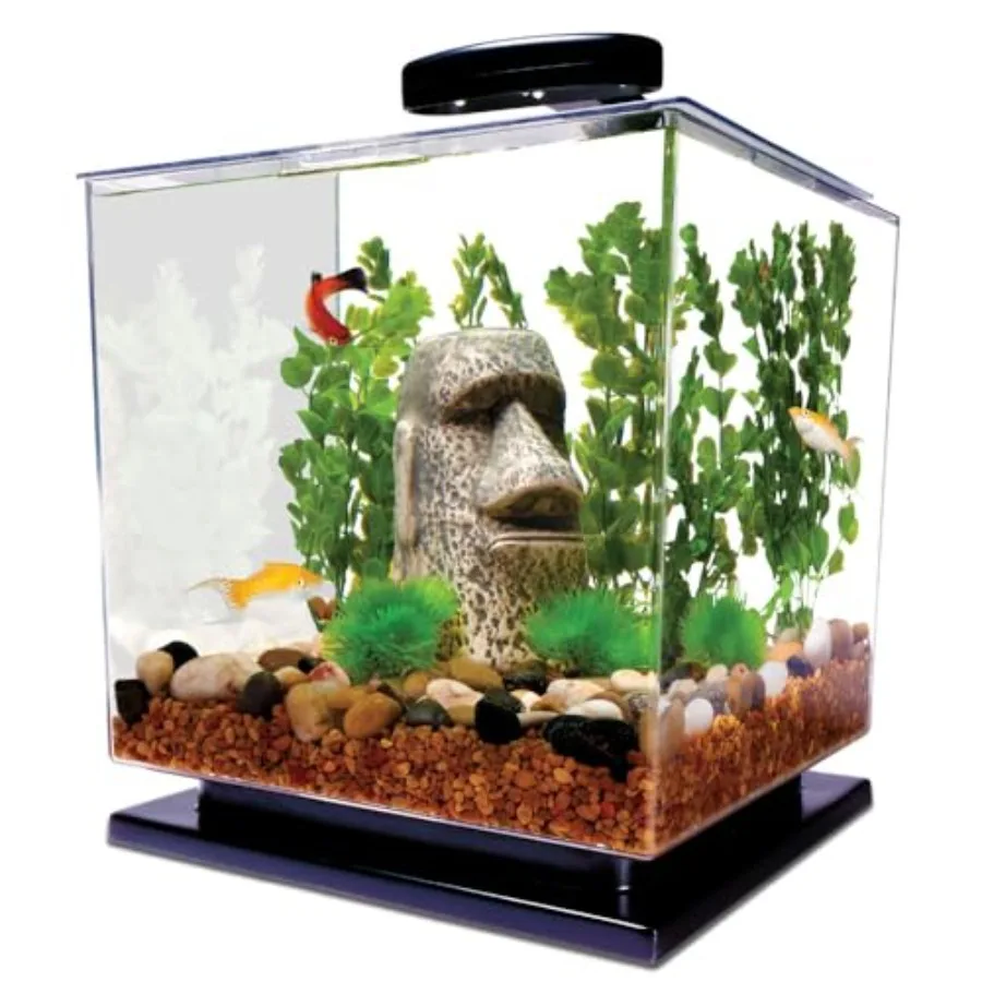 

3 Gallon Fish Tank Aquarium Starter Kit with Pedestal Base LED Light and Filter For small tropical fish guppies goldfish or bet