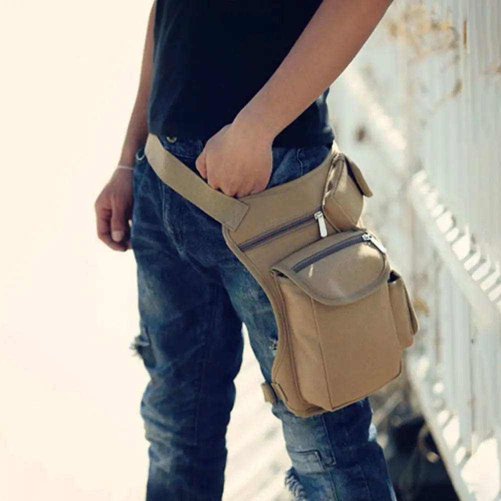 

Outdoor Tactical Leg Bag Canvas Thigh Pack for Bike Riding Hiking Travel Camping Motorcycle Use Adjustable Waist Leg Strap