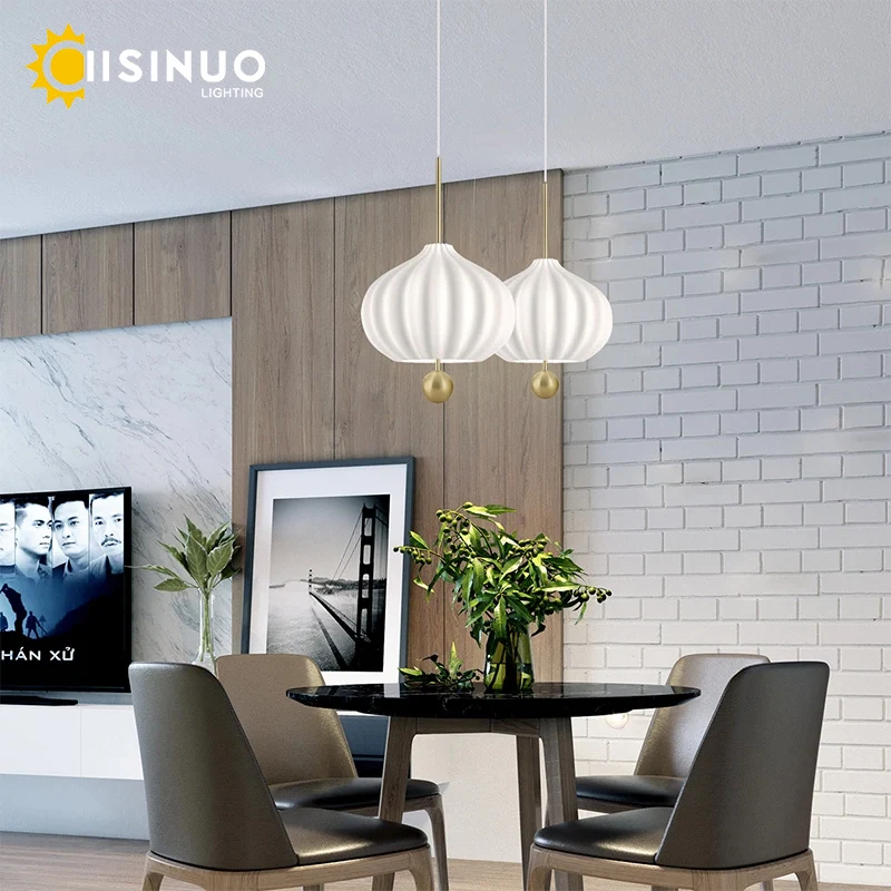Bauhaus Style White Glass Pendant Light Vintage Handcrafted Clear Glass Shade Chandelier Adjustable Cable for Bedroom Study Home
