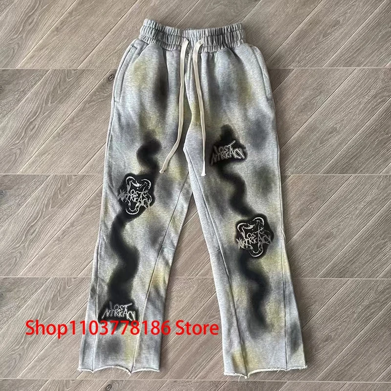 Hip Hop High Street Lost Intricacy Lavender Casual Pants Tide Logo Wash Print American Sweatpants All-match Trousers Men Women