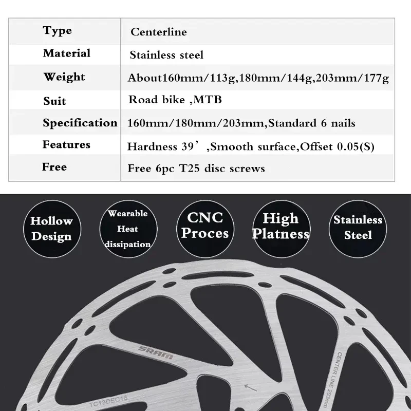 2pcs Sram Bicycle Disc Brake Rotor 160 180 203mm Centerline Rotors