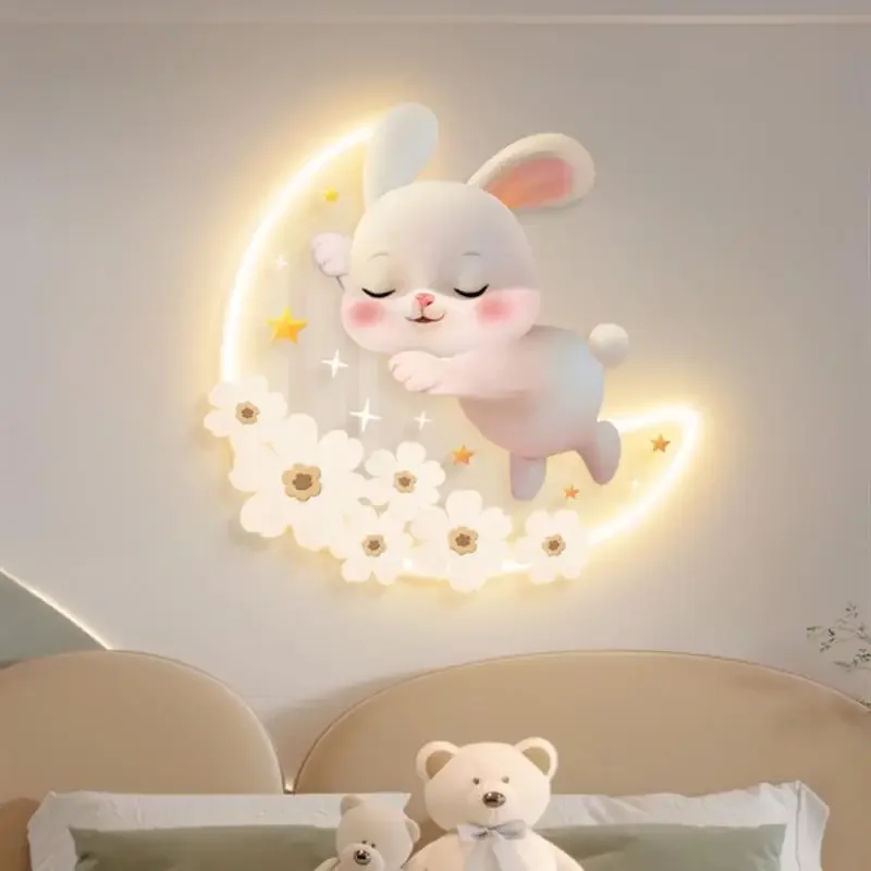 Modern children's room luminous decorative painting rabbit moon atmosphere led light painting