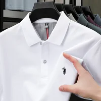 Camiseta de manga corta transpirable 100% de algodón puro para hombre, polo de negocios informal holgado bordado de marca de lujo de alta gama para verano