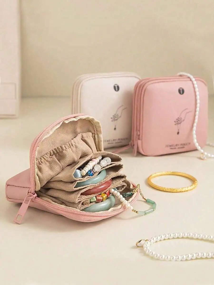 1 unidad de práctico estuche de cuero para joyas, organizador de pendientes, pulseras y accesorios de cabeza, con textura fina, bolsa de almacenamiento tipo clutch para accesorios de cabeza, con clasificación de una y dos capas, bolsa antipolvo, multifuncional, para monedas, tarjetas, sobres rojos y cosméticos.