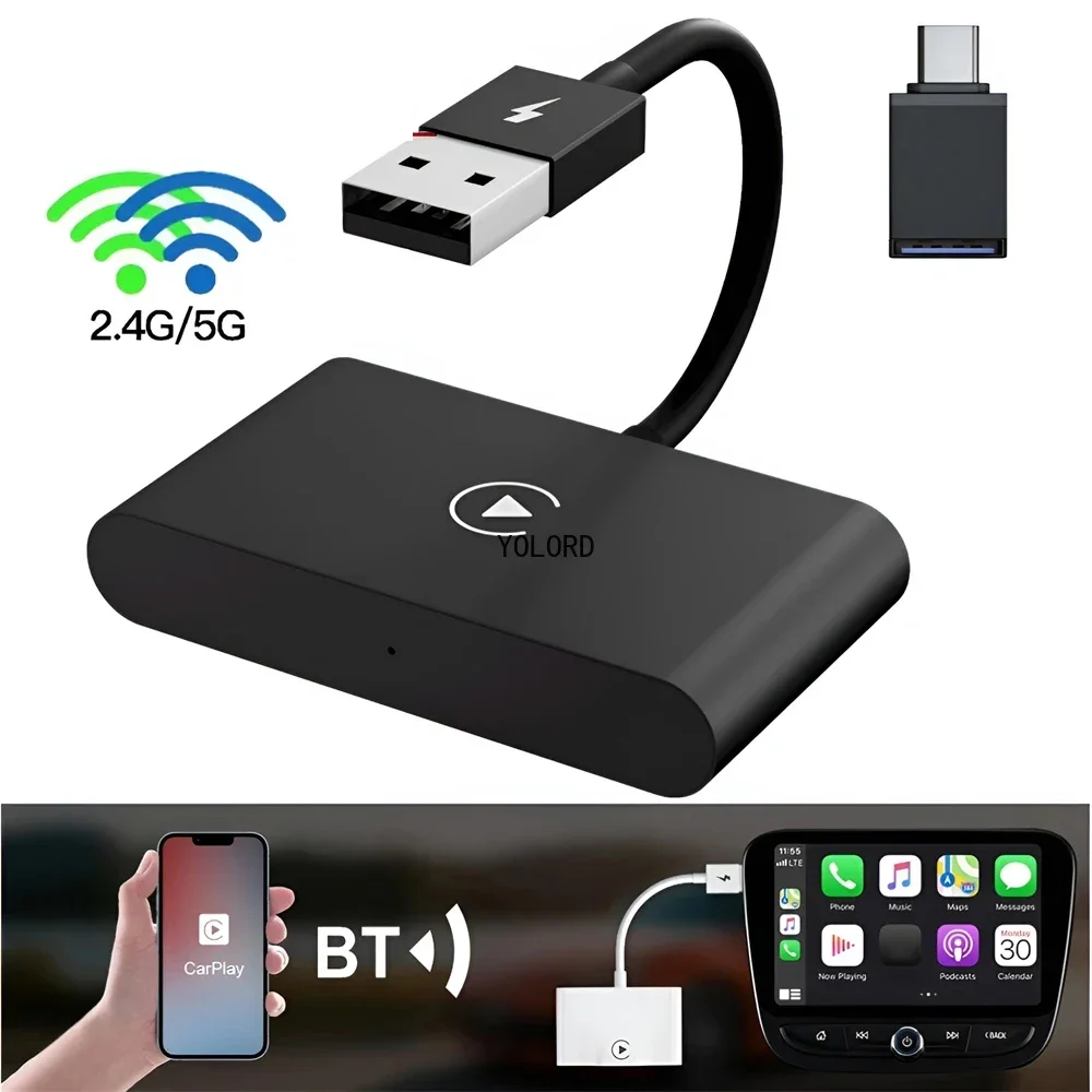 New Wireless Auto Car Adapter Wireless Carplay Dongle,Plug Play WiFi Online Update