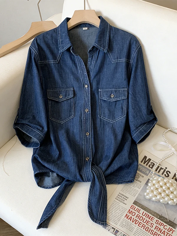 

plus Size Summer Women's Denim Shoulder Shawl Short Sleeve Shirt Outerwear Fashionable Versatile Skin-Friendly Breathable